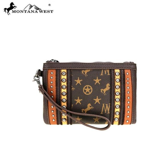 Montana West Handbags - NWT Montana West Signature Monogram Clutch/Wristle